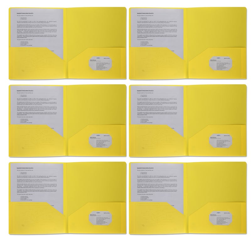 Klingy Plastic Pocket Folders, Heavy Duty Durable Poly, 2 Pocket Folder, with Business Card Slot - 11" x 8 1/2" Sheet Size - 6-Pack (Yellow) - Image 1